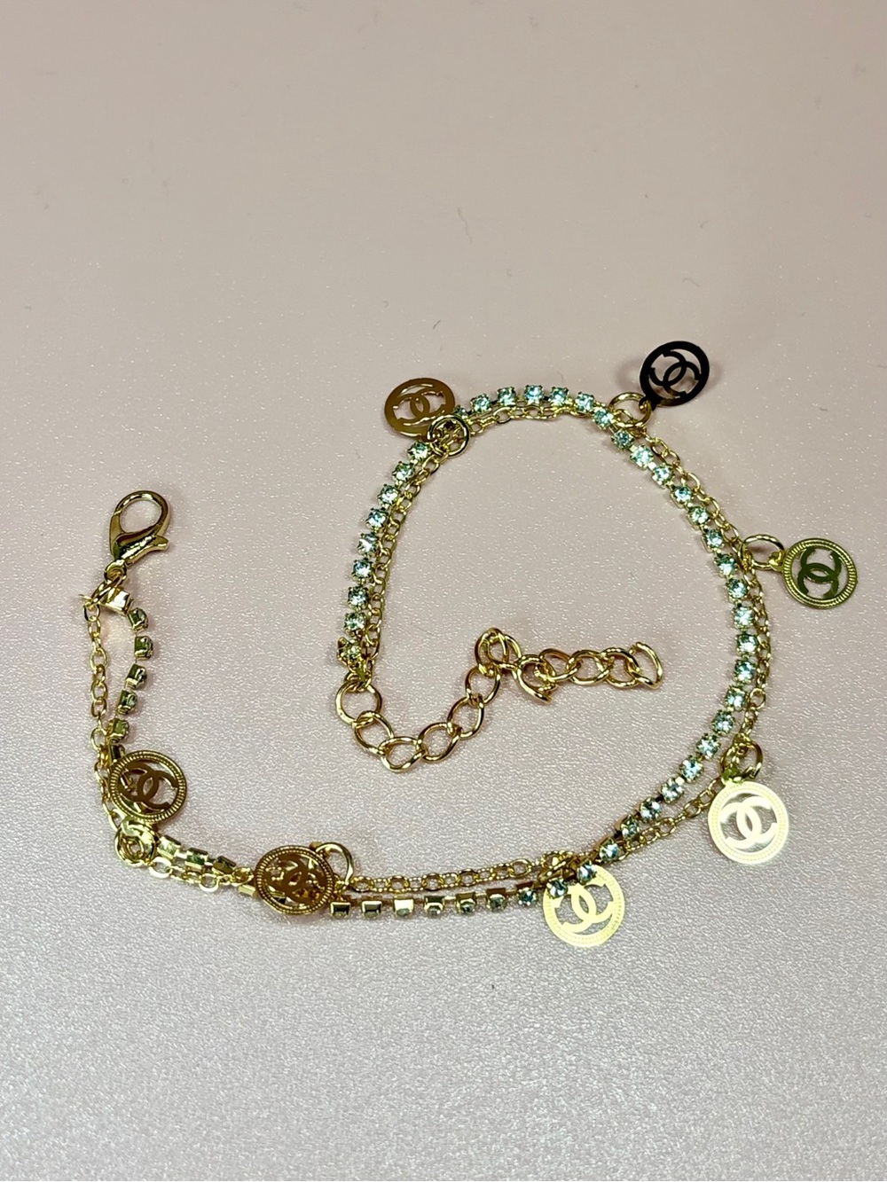 Delicate Gold-Tone Charm Anklet with Clear Crystal Accents - Picture 3 of 3
